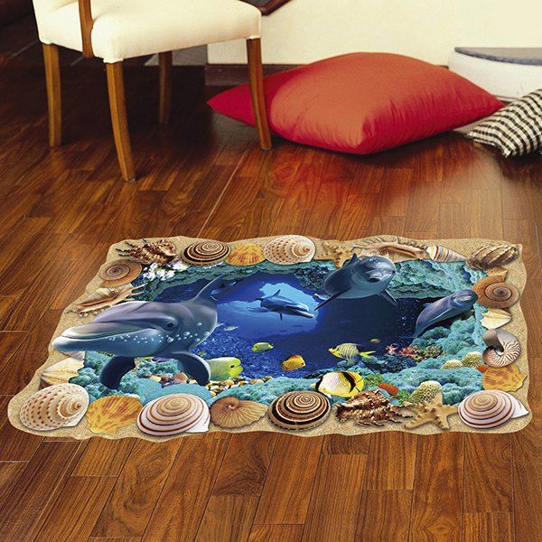 

Creative Removable 3D Sea Caves World Bedroom Kindergarten Floor Sticker, Colormix