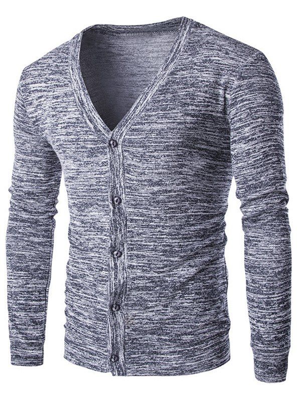 [64% OFF] Slim-Fit Button Up Melange Cardigan | Rosegal