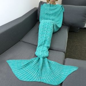 

Hemp Flower Comfortable Knitting Sofa Mermaid Blanket, Green