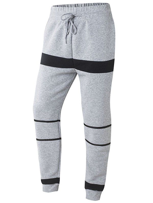 

Striped Color Splicing Beam Feet Drawstring Jogger Pants, Gray