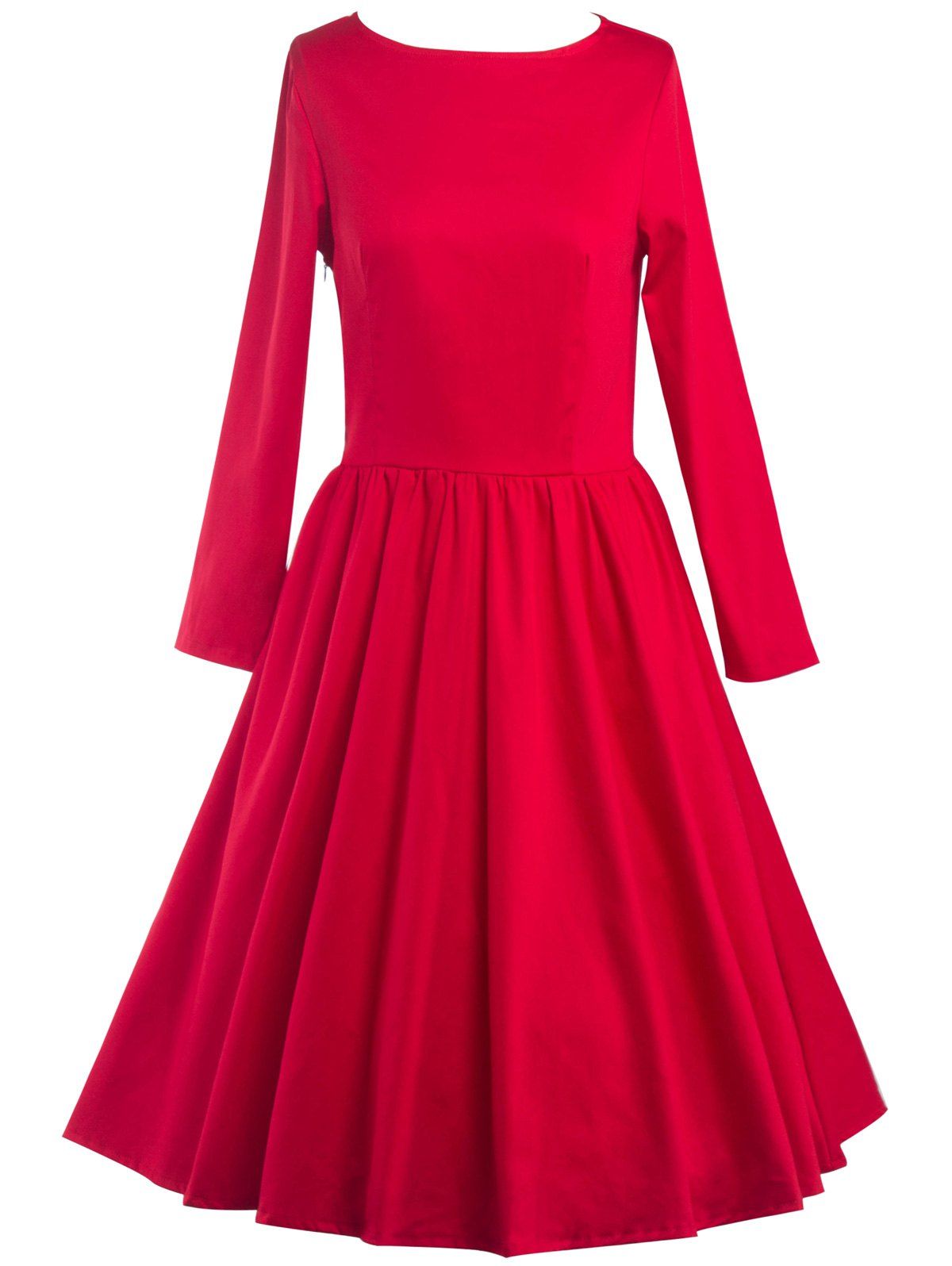 Red S Long Sleeve Fit And Flare Dress | RoseGal.com