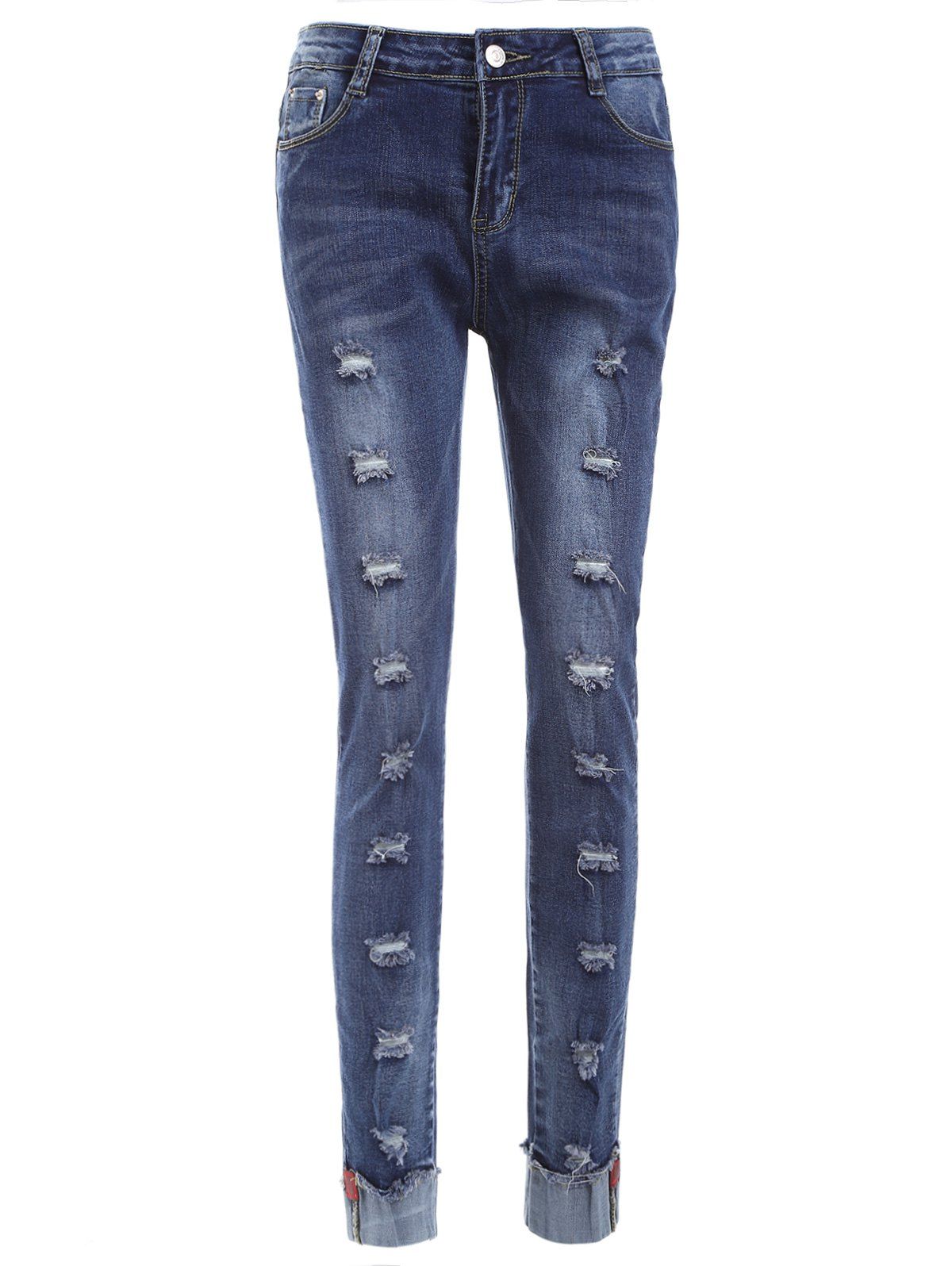 [22% OFF] Skinny Ripped Cuffed Jeans | Rosegal