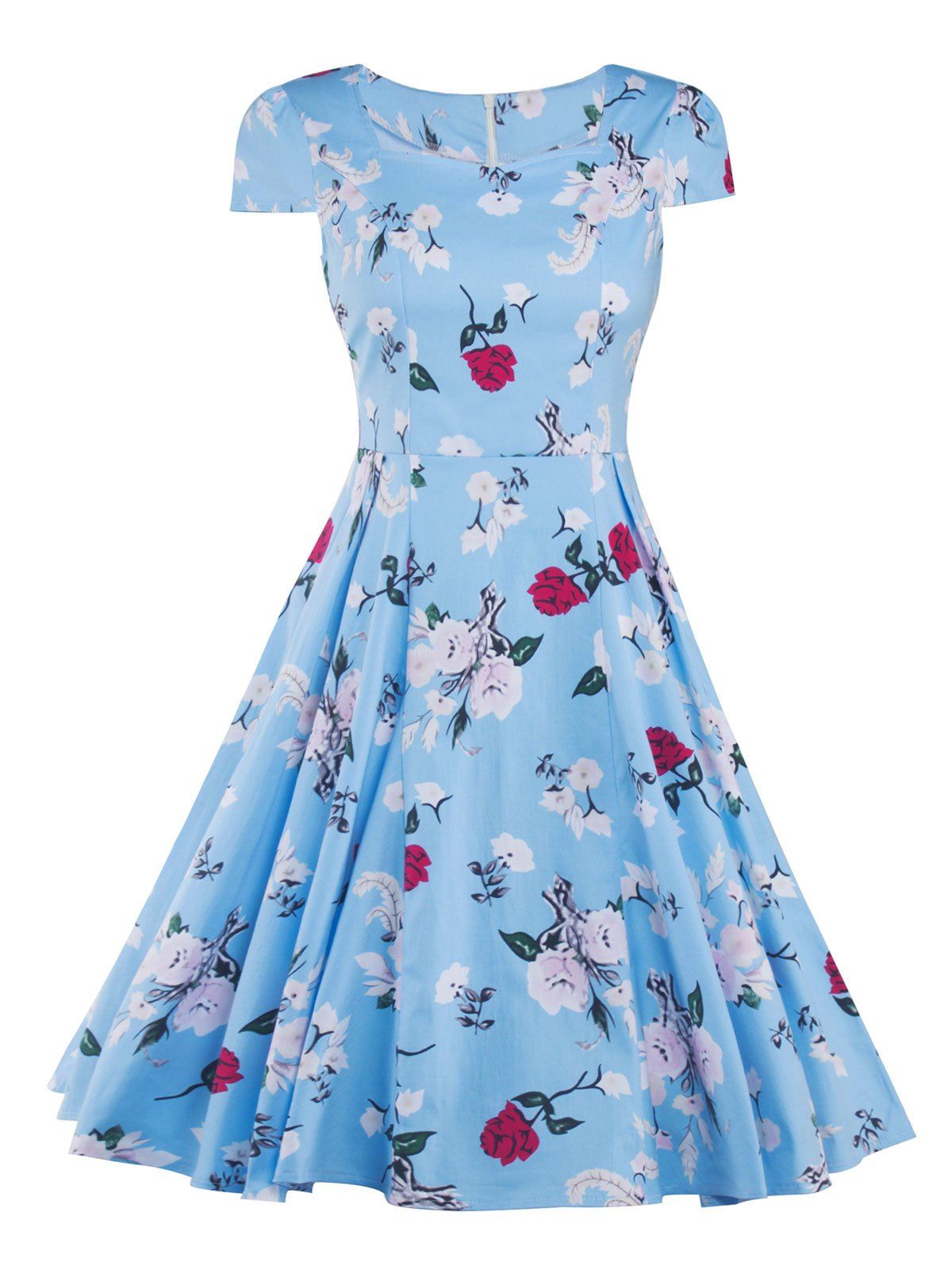 [66% OFF] Cap Sleeve Vintage Floral Print Swing Fit And Flare Dress ...