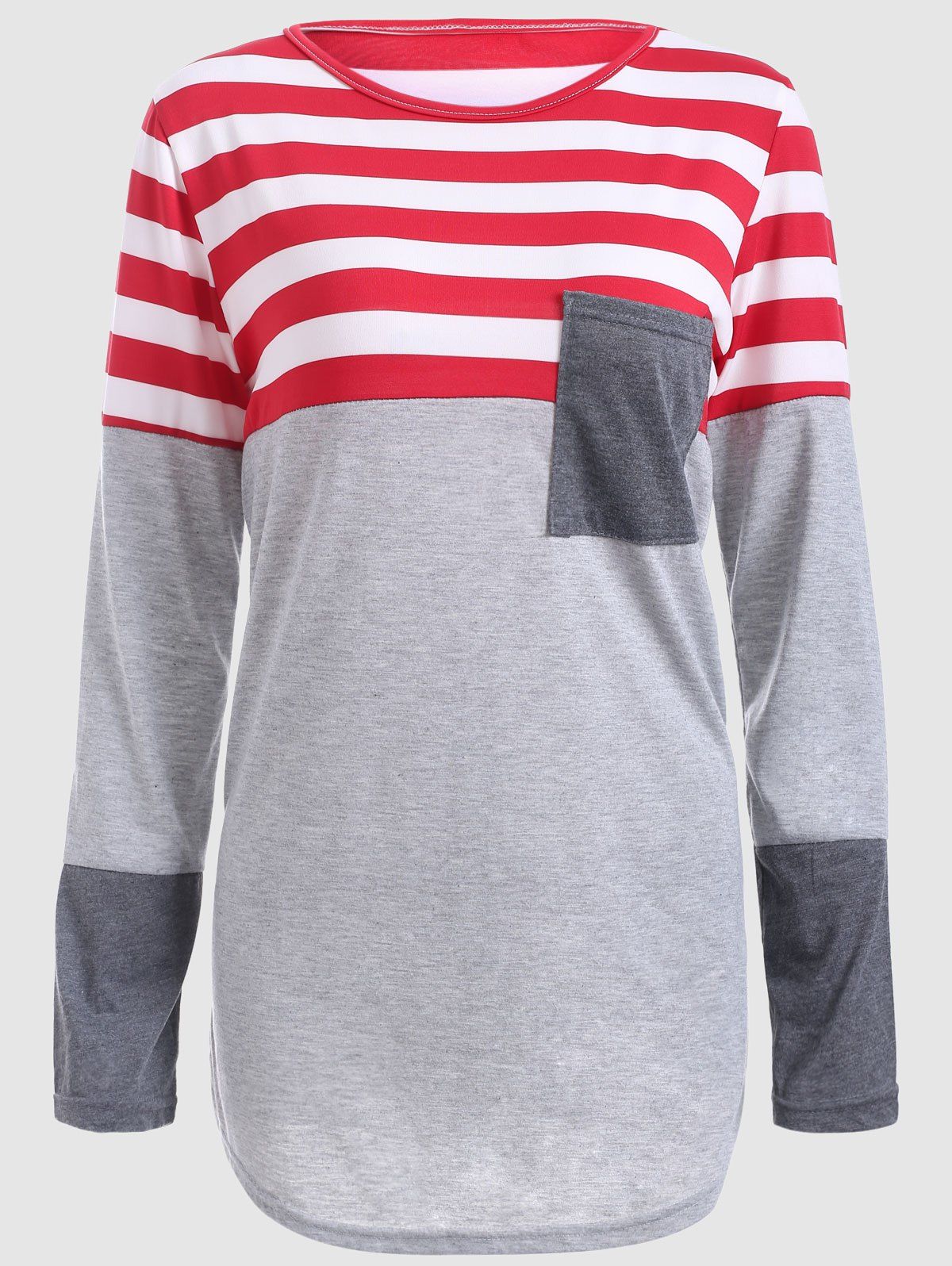 

Striped Color Block Plus Size T-Shirt, Gray