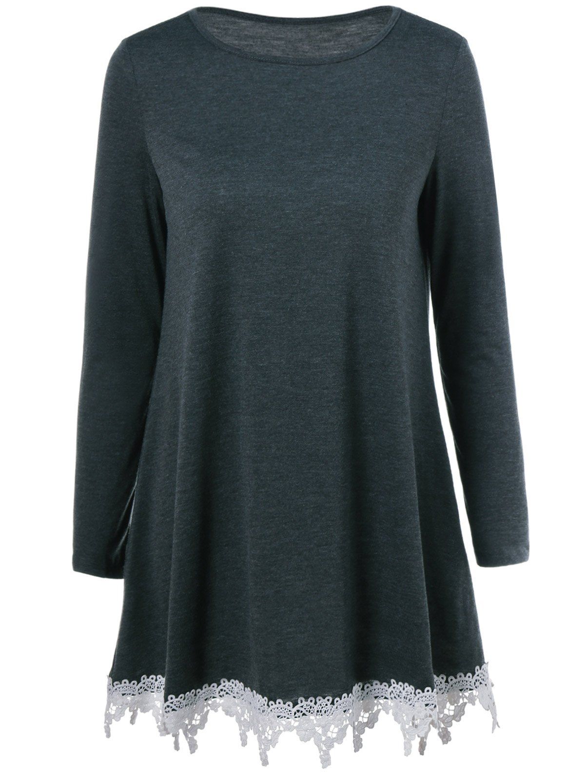 [51 OFF] Lace Trim Loose Fitting Blouse Rosegal