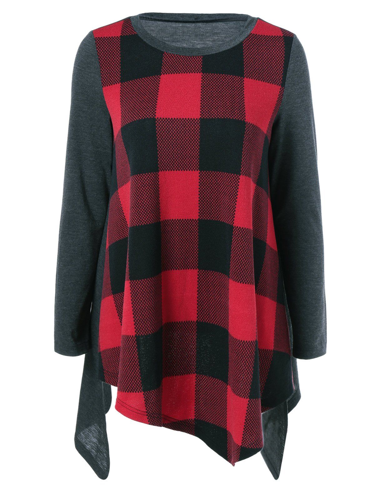 

Plaid Asymmetrical Blouse, Red with black