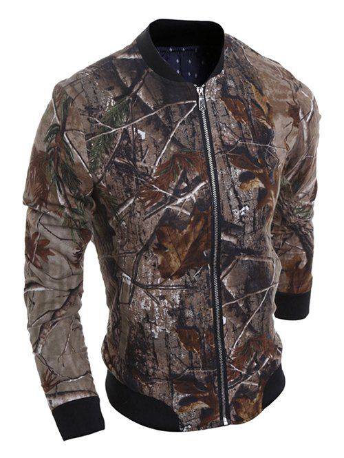 

Stand Collar 3D Deadwood Print Jacket, Colormix