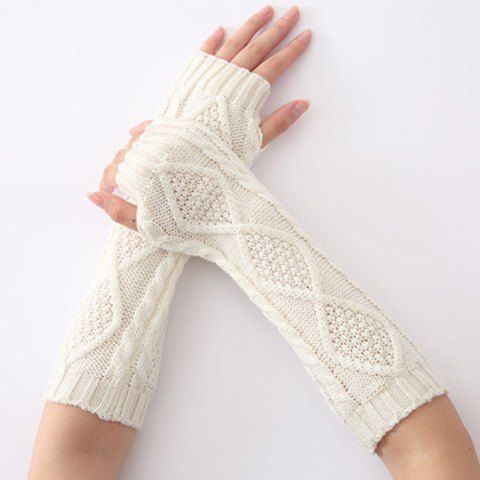 

Christmas Winter Rhombus Crochet Knit Arm Warmers, White