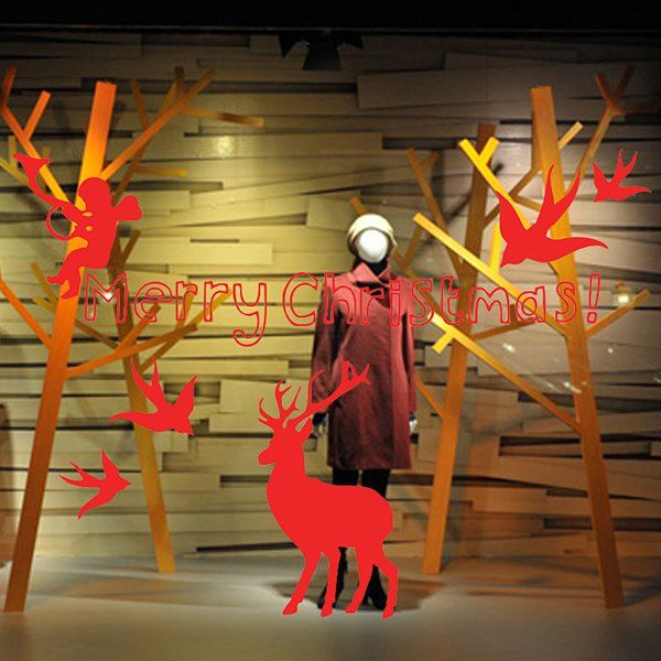 

Merry Christmas Angel Deer Removeable Window Glass Wall Sticker, Red