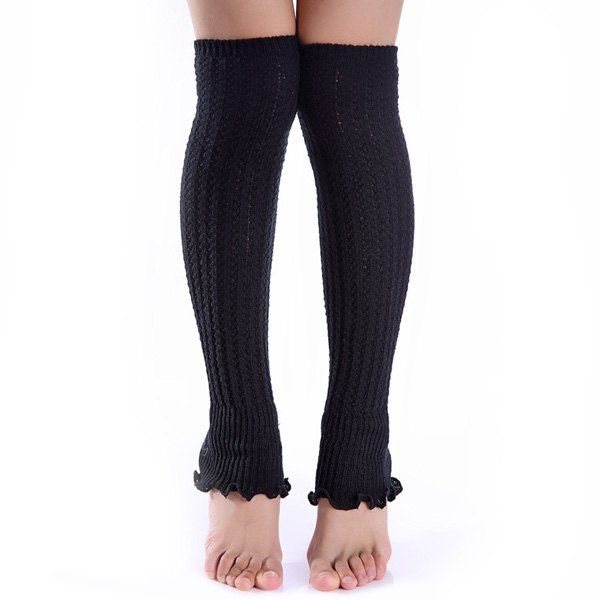 

Christmas Winter Small Hemp Flowers Knit Leg Warmers, Black