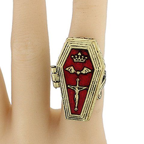 

Cool Crown Bat Crucifix Coffin Halloween Finger Ring, Bronze-colored