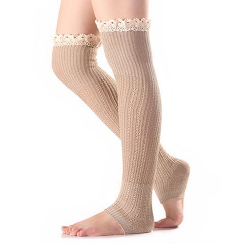 

Christmas Winter Lace Edge Knit Footstep Leg Warmers, Light khaki