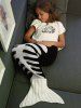 Couverture Queue de Sirène pour Canapé Tricotée Squelette de Poisson pour Enfants - Blanc et Noir S