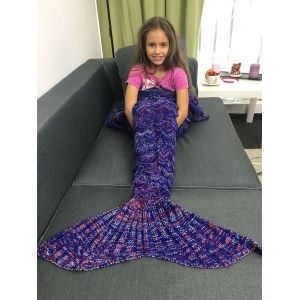 

Super Soft Acrylic Knitted Mermaid Tail Style Blanket, Deep purple
