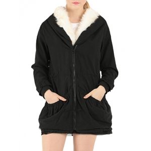 Fake Fur Drawstring Parka Warm Hooded Coat