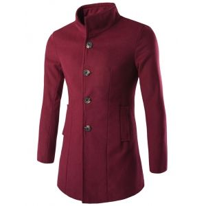 

Slim-Fit Stand Collar Wool Blend Coat, Wine red