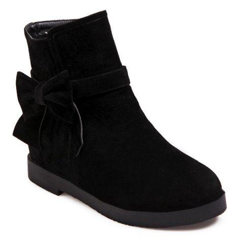 Black 40 Suede Bowknot Hidden Wedge Short Boots | Rosegal.com