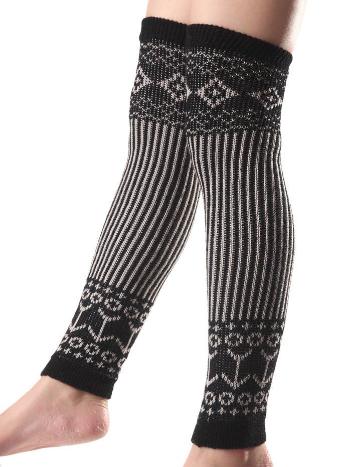 

Warm Rhombus Vertical Stripe Knit Leg Warmers, Black