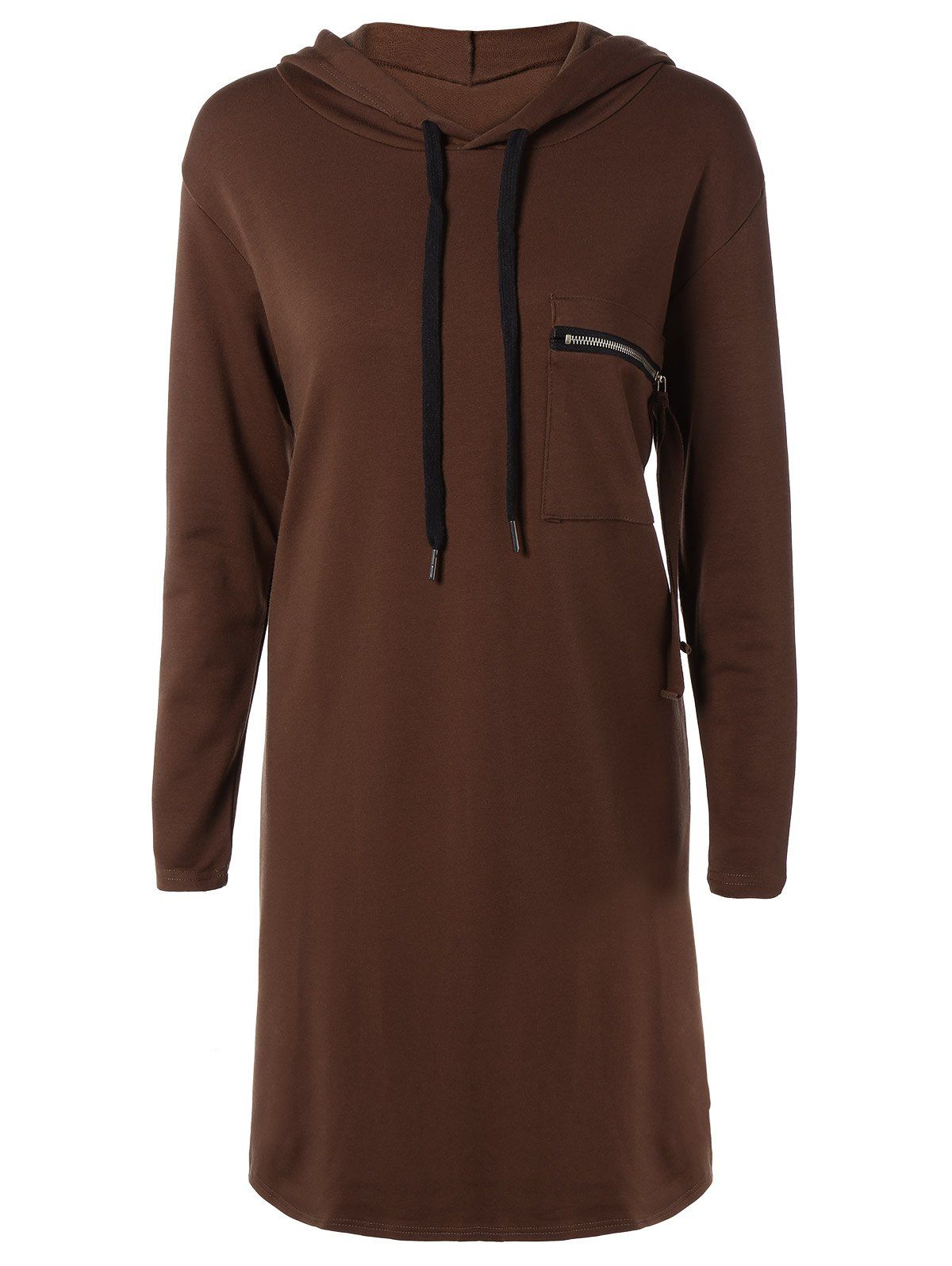 [53% OFF] Hooded Long Sleeve Dress With Pocket | Rosegal