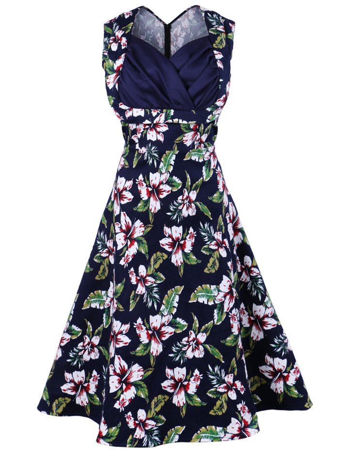 Purplish Blue 4xl Vintage Sleeveless Print Swing A Line Dress | RoseGal.com