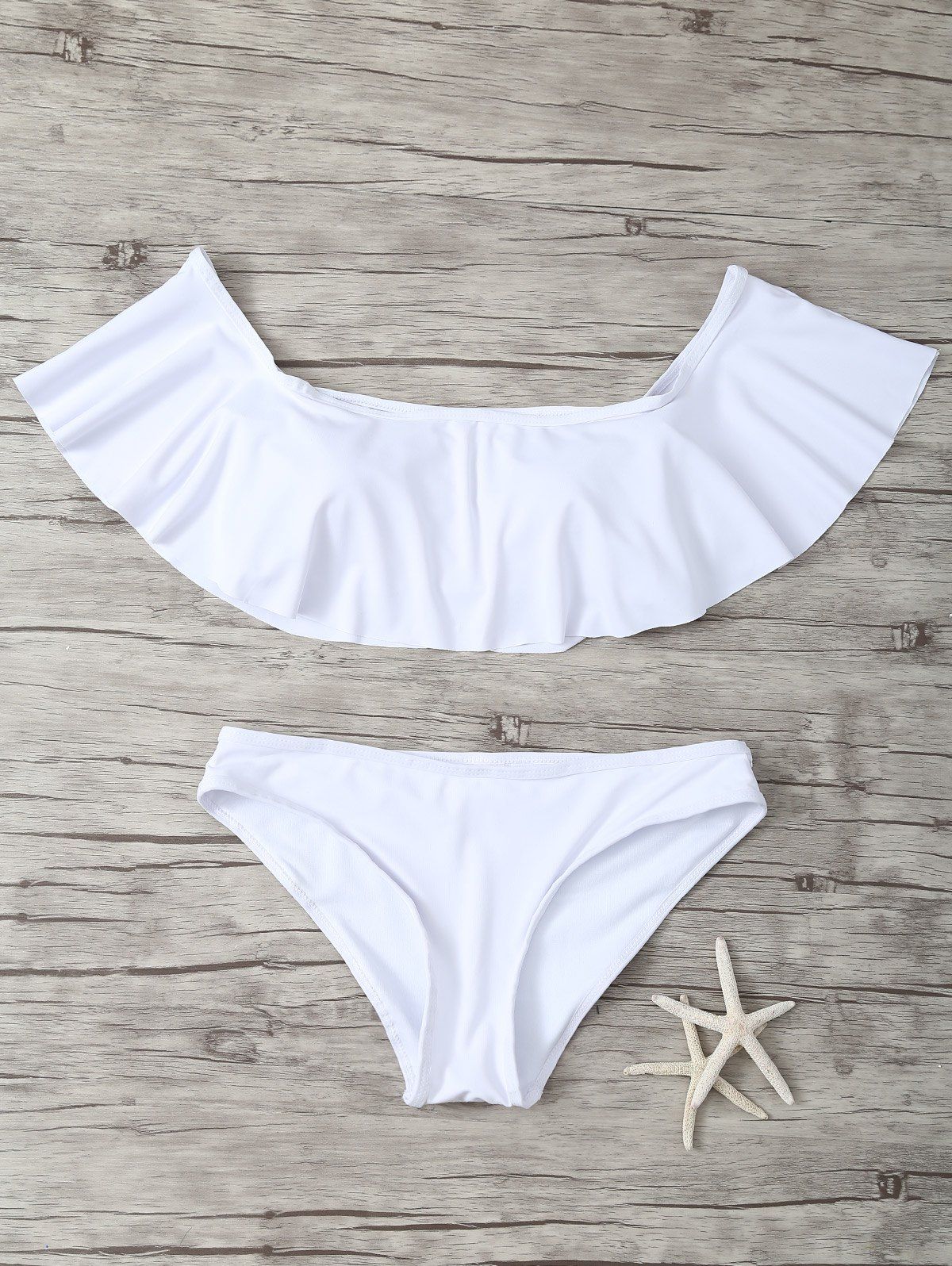 

Off The Shoulder Flounce Bikini Swimwear, White
