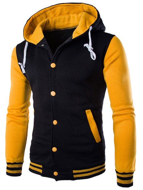 Outfits Hooded Stripe Rib Splicing Single-Breasted Drawstring Hoodie  