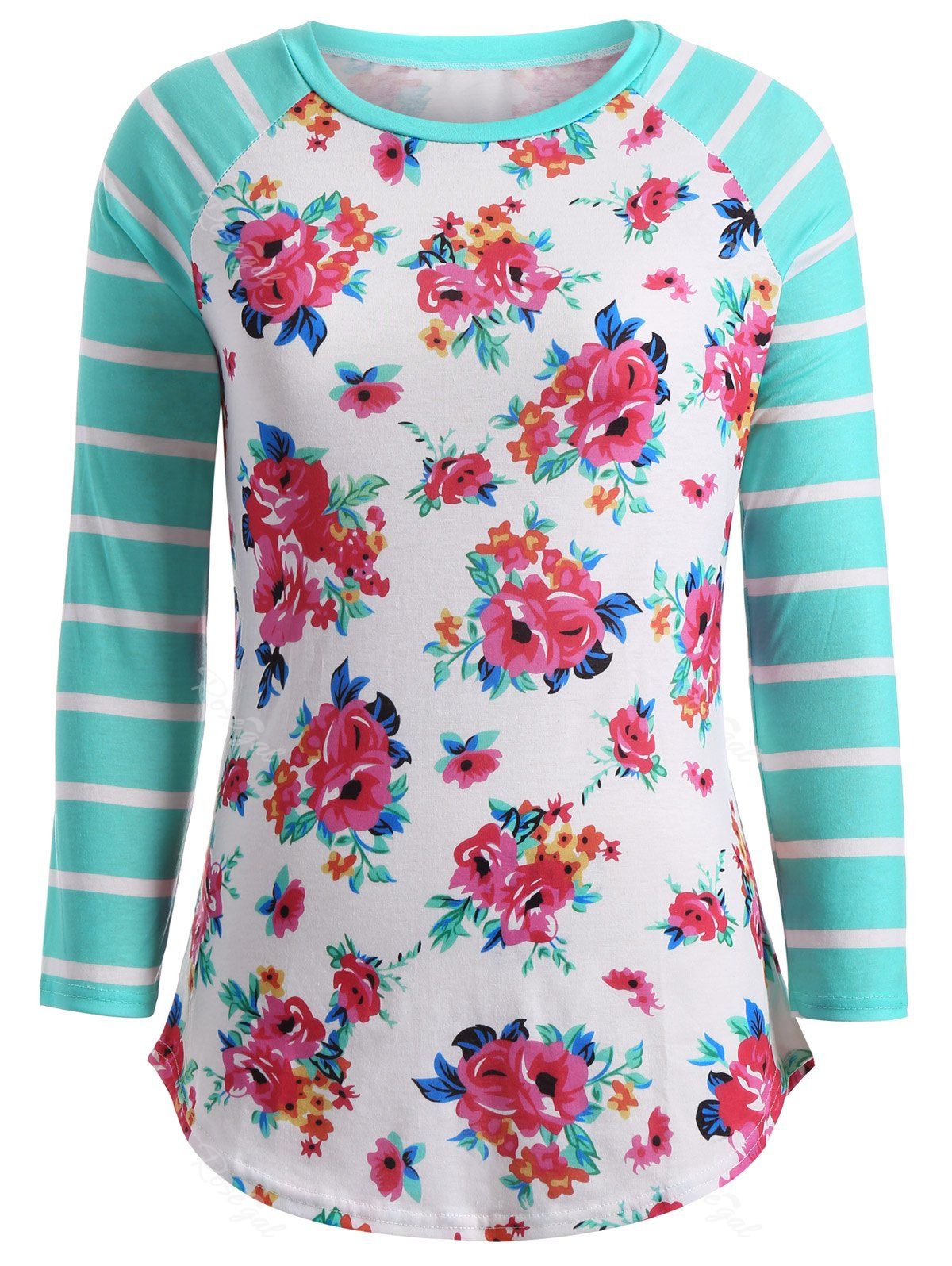 [56% OFF] Flower Print Striped Patchwork T-Shirt | Rosegal