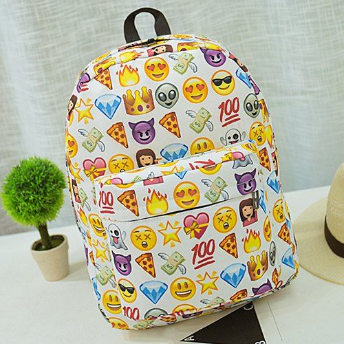 [28 OFF] Emoji Print Nylon Backpack Rosegal