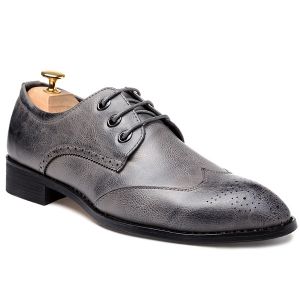 Pointed Toe Tie Up Engraving Formal Shoes