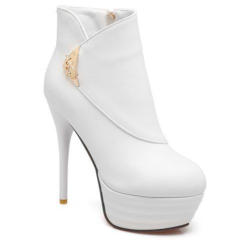 White 40 Metal Stiletto Heel Platform Ankle Boots | RoseGal.com