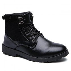 Suede Spliced Tie Up PU Leather Vintage Boots