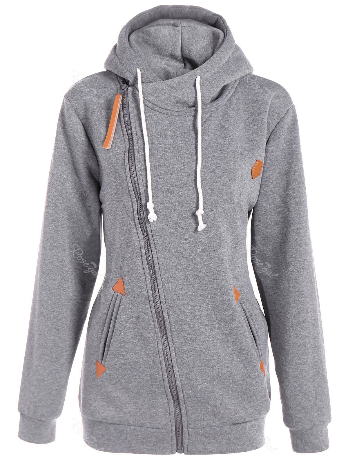 Affordable Inclined Zipper Drawstring Plus Size Hoodie  
