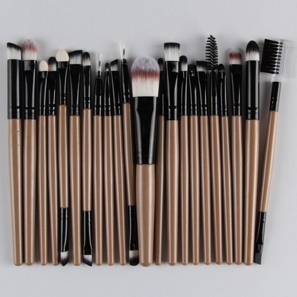 

22 Pcs Nylon Eye Lip Makeup Brushes Set, Champagne gold