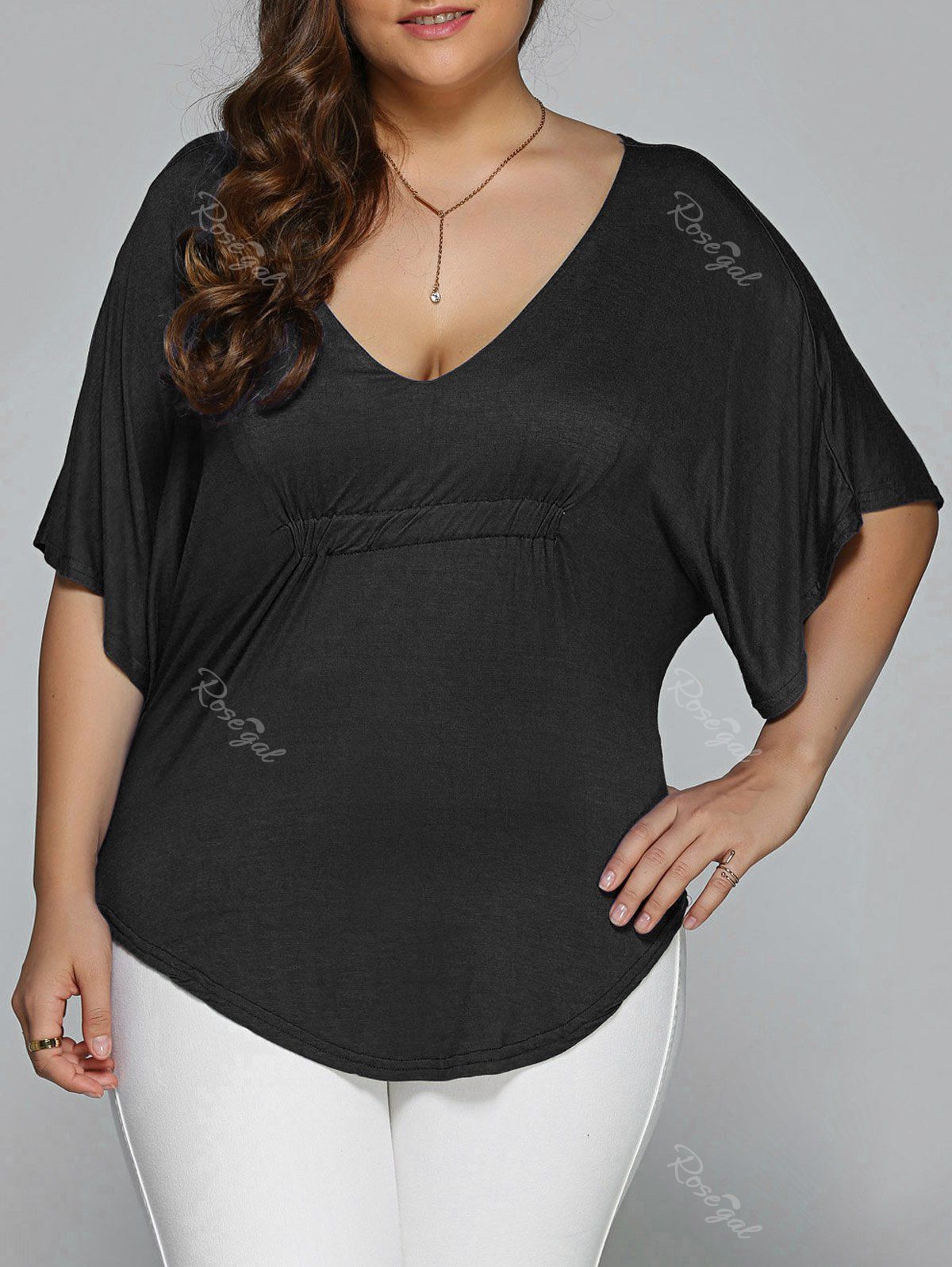 [37% OFF] Plus Size Batwing Sleeve V Neck Top | Rosegal