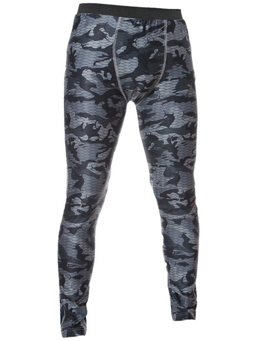 

Skinny Elastic Waist Camo Printed Gym Pants, Gray