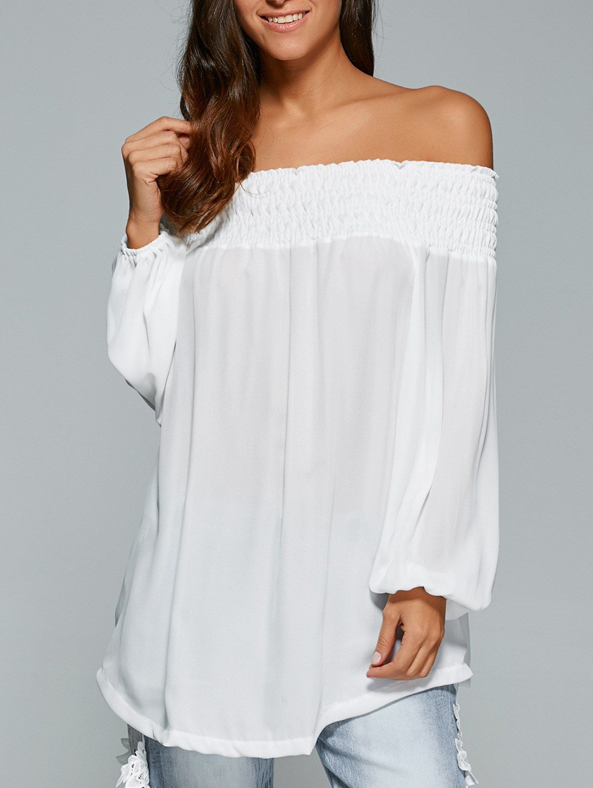 [41% OFF] Off The Shoulder Loose Asymmetric Blouse | Rosegal