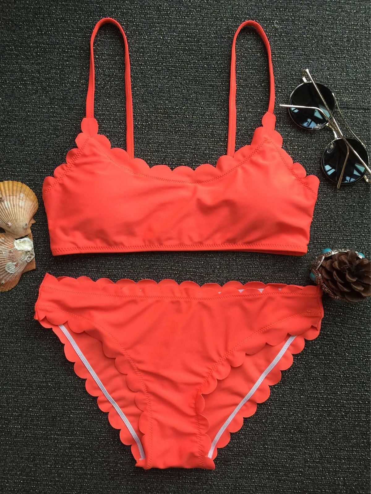 

Spaghetti Straps Scalloped Bikini Set, Jacinth