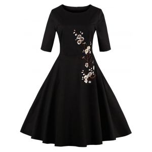 Floral Embroidered Semi Formal Skater Dress