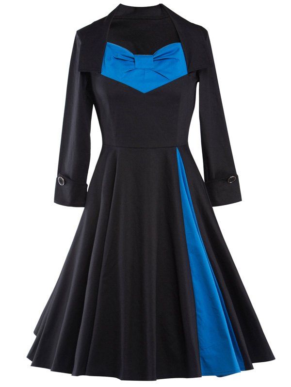 

Vintage Bowknot Buttoned Dress, Black