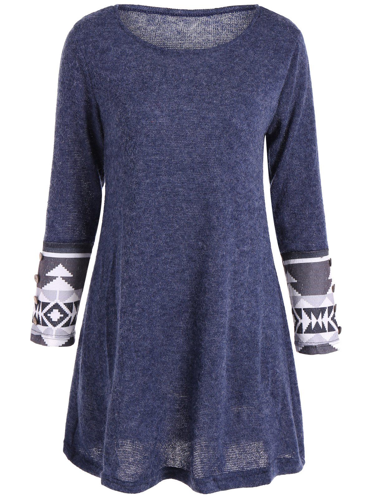 

Casual Geometric Pattern Long Sleeve Dress, Blue