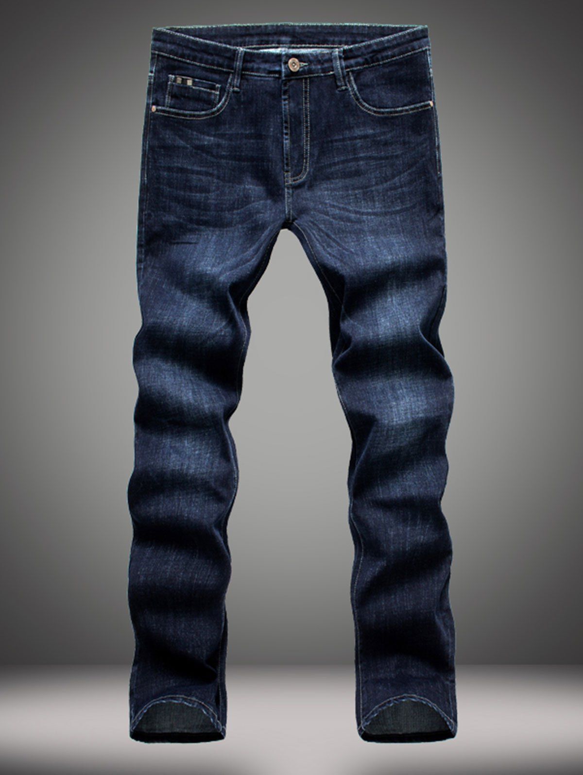 

Elasticity Slimming Zipper Fly Straight Leg Jeans, Deep blue