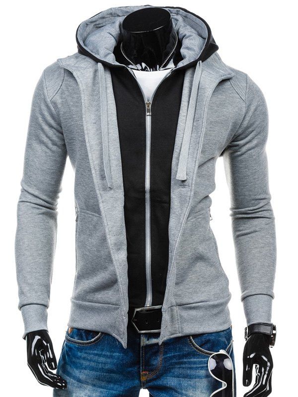 [18% OFF] Color Block Spliced Zip-Up Hoodie | Rosegal