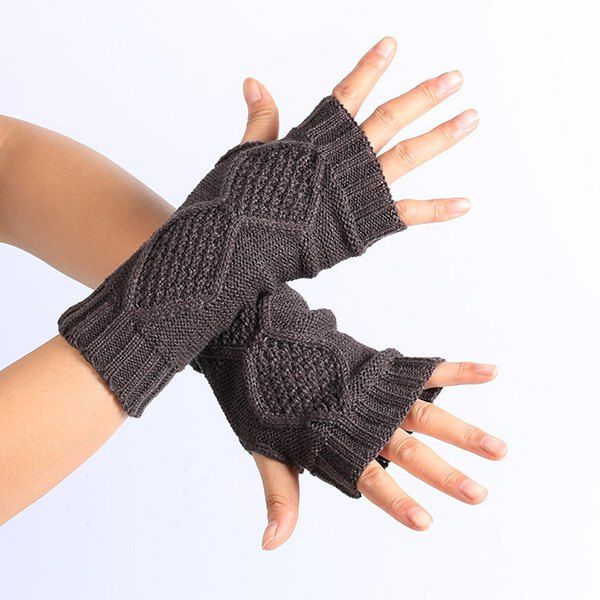 

Winter Rhombus Knit Fingerless Gloves, Deep gray