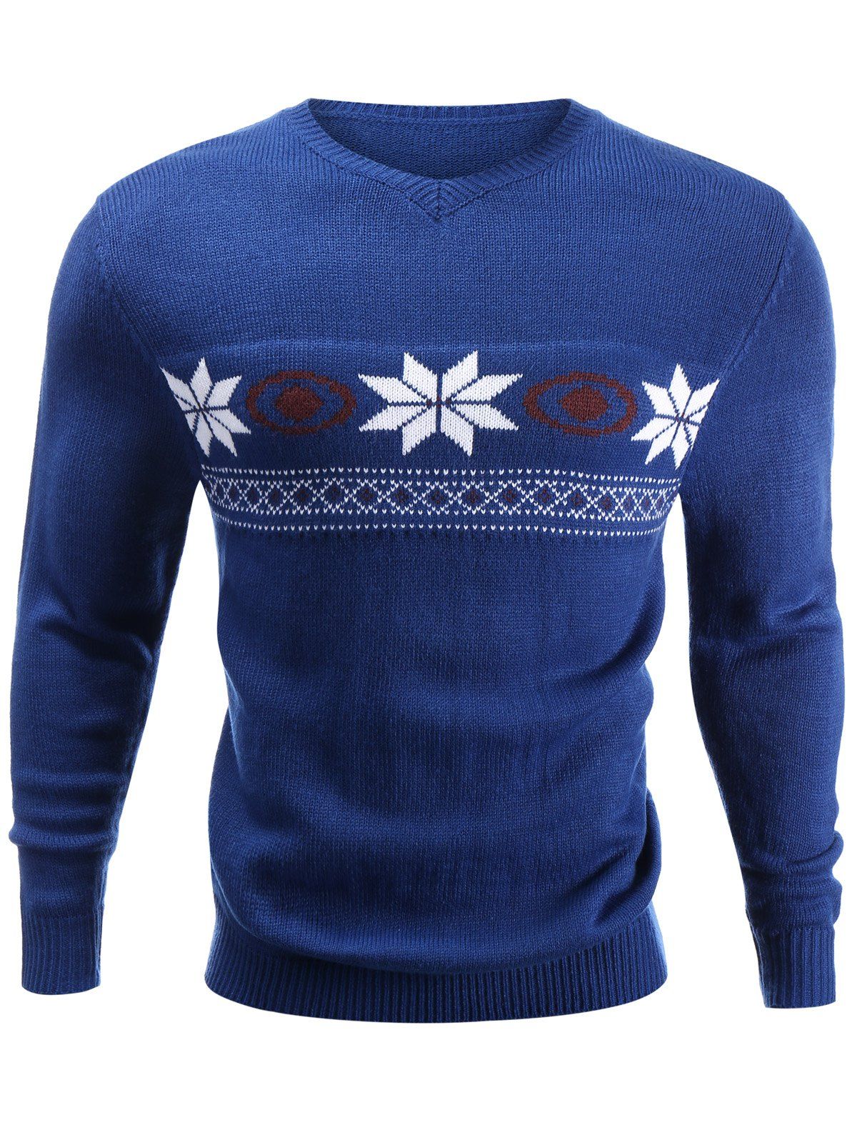 

V-Neck Snowflake Sweater, Blue