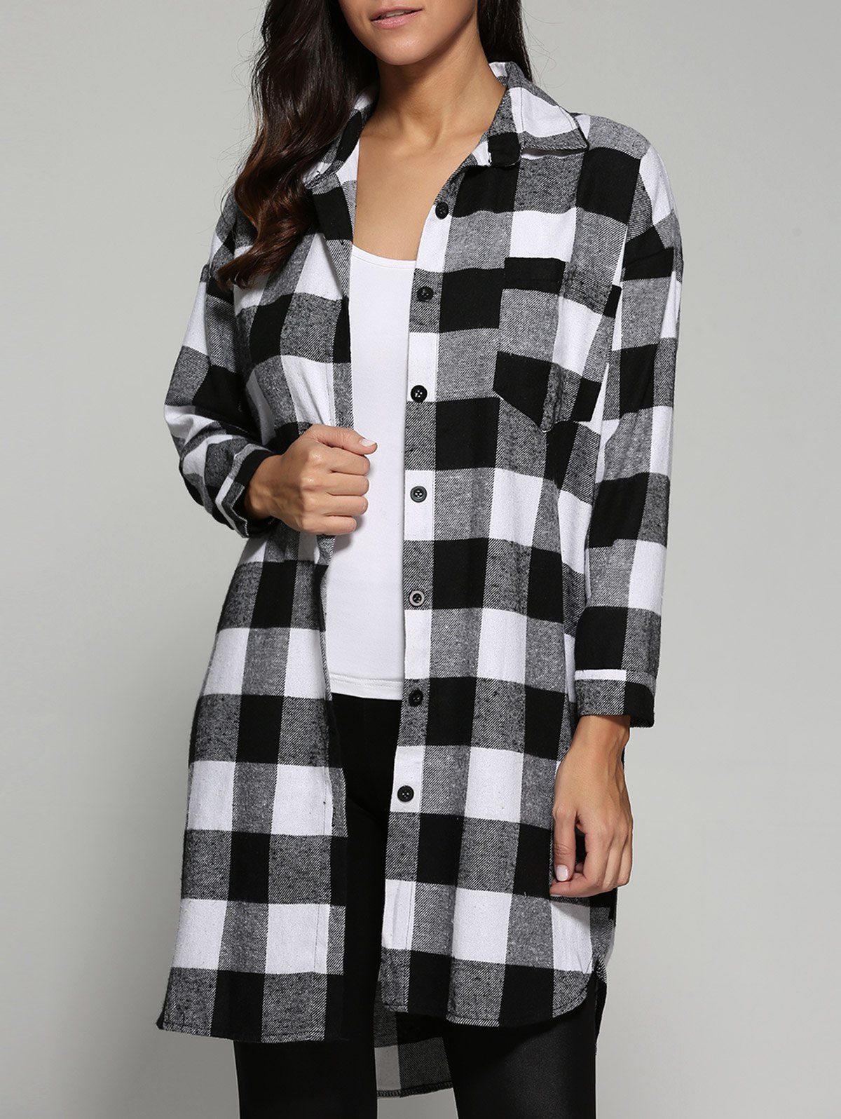 

Tartan Pattern Long Shirt, Black