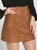 Lace-Up Faux Suede A-Line Skirt -  