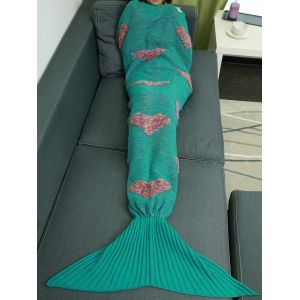 

Colorful Peach Heart Crochet Knitting Fish Scales Design Mermaid Tail Style Blanket, Green