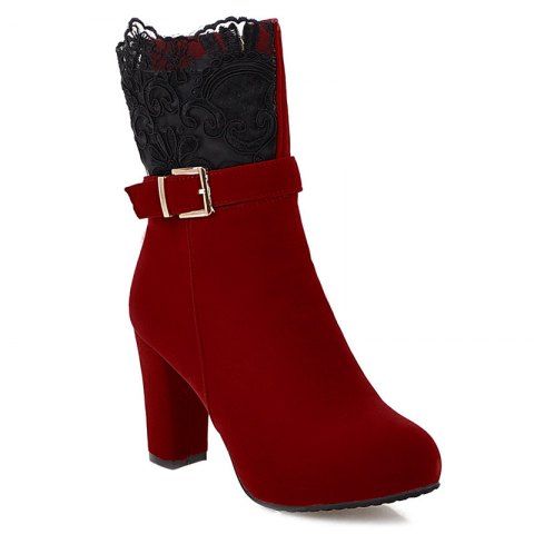 red chunky heel boot