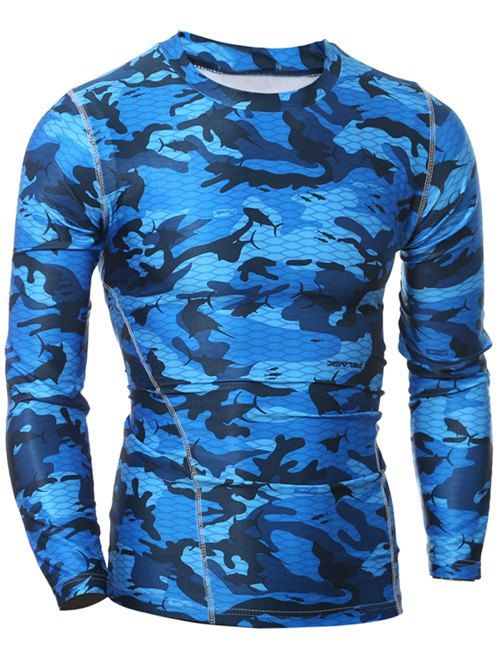 

Quick Dry Round Neck Gym Camo T-Shirt, Blue