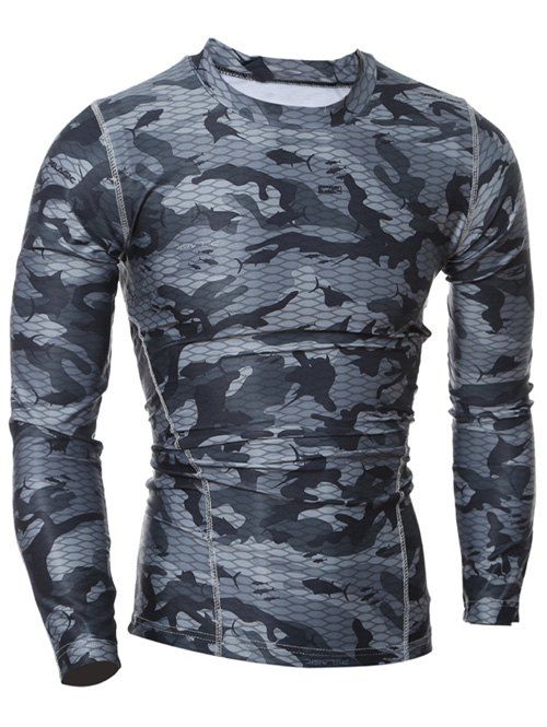 

Quick Dry Round Neck Gym Camo T-Shirt, Gray
